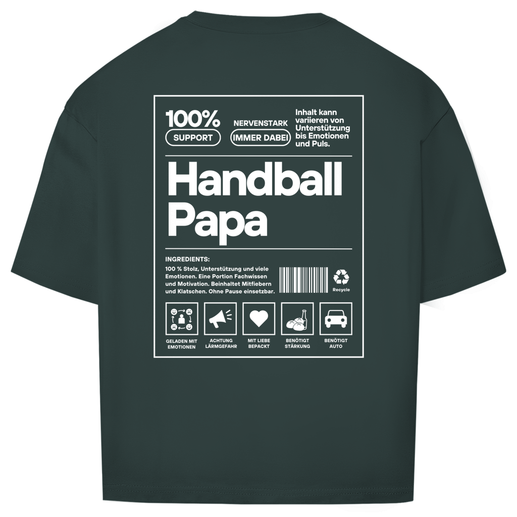 Handball Papa Oversized Shirt in Dunkelgrün – Rückseite