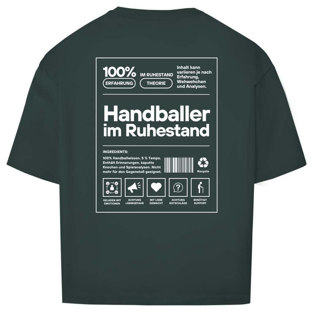 Handballer im Ruhestand Oversized Shirt in Dunkelgrün – Rückseite