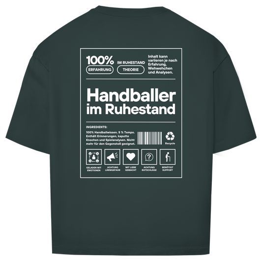 Handballer im Ruhestand Oversized Shirt in Dunkelgrün – Rückseite
