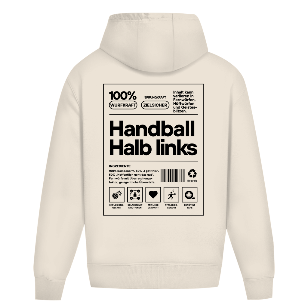 Handball Halblinks Oversized Hoodie in White Sand – Rückseite