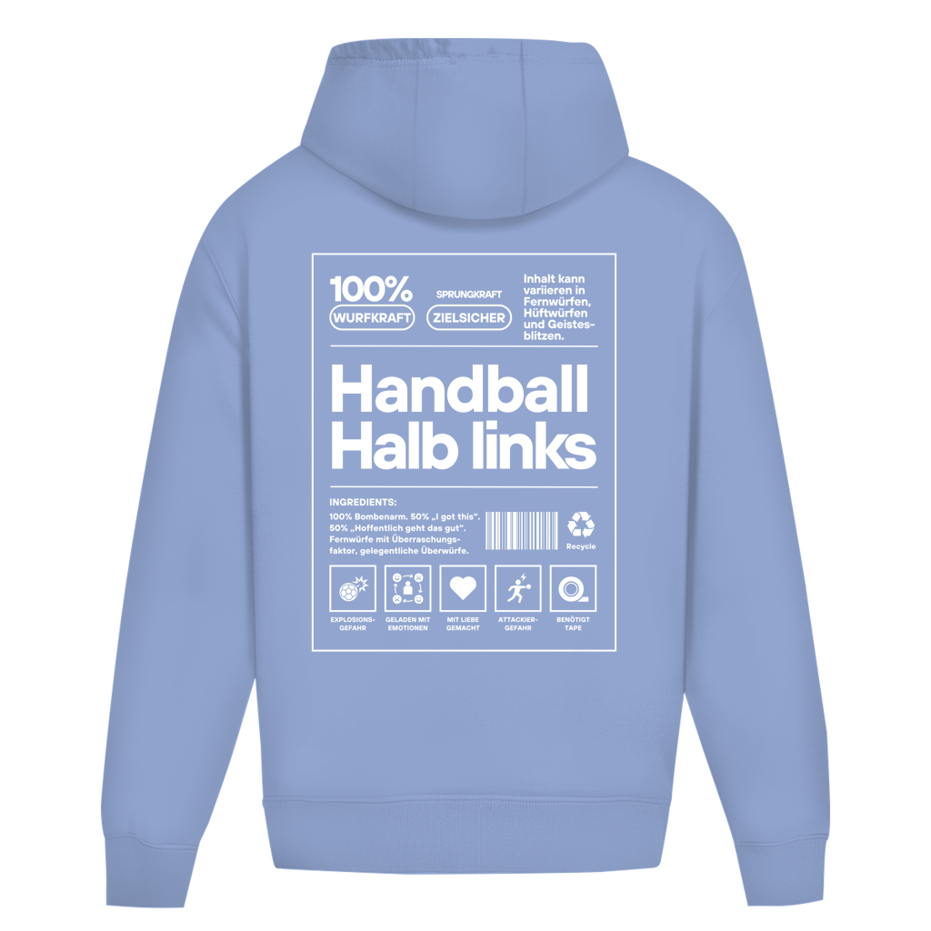 Handball Halblinks Oversized Hoodie in Powder Blue – Rückseite