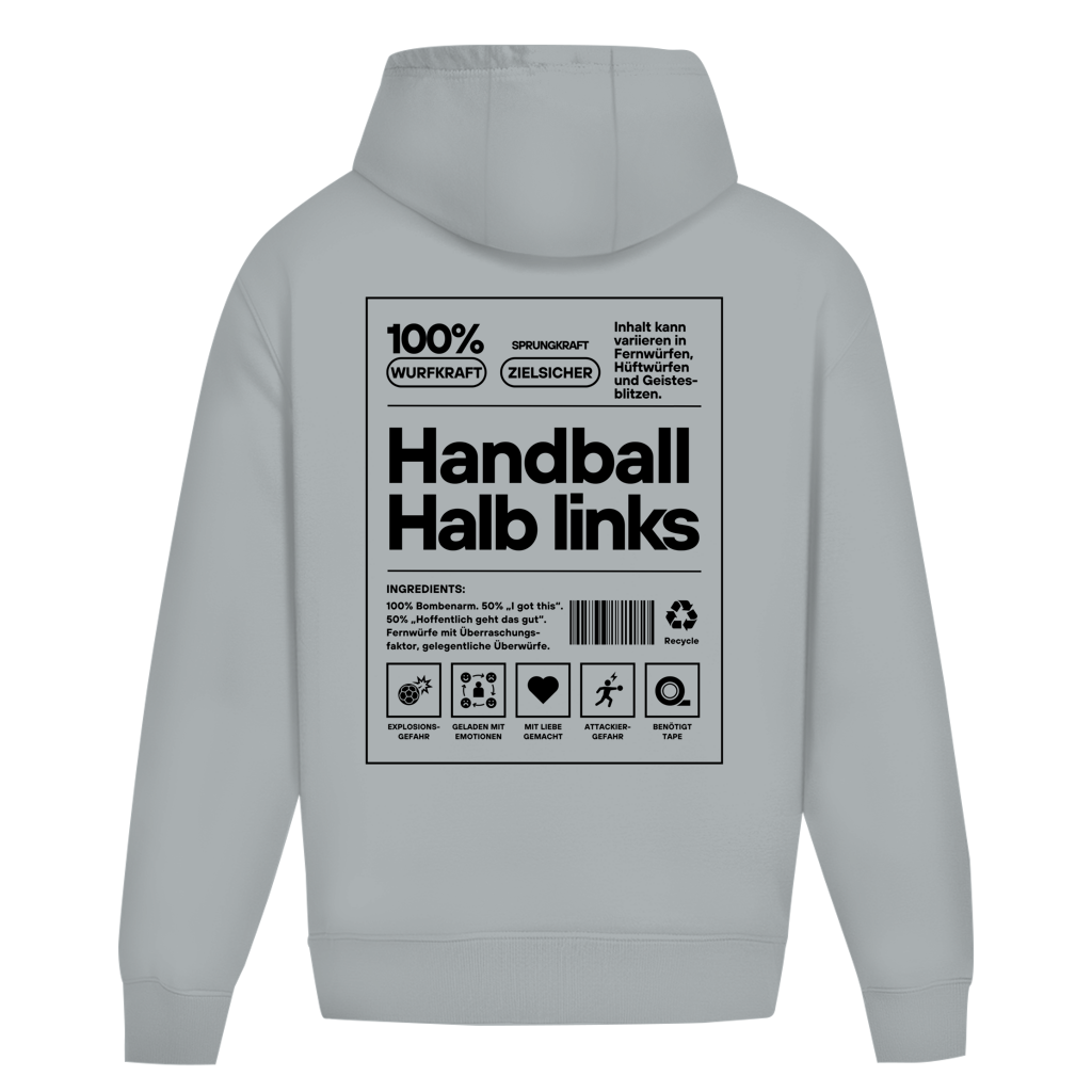 Handball Halblinks Oversized Hoodie in Light Asphalt – Rückseite