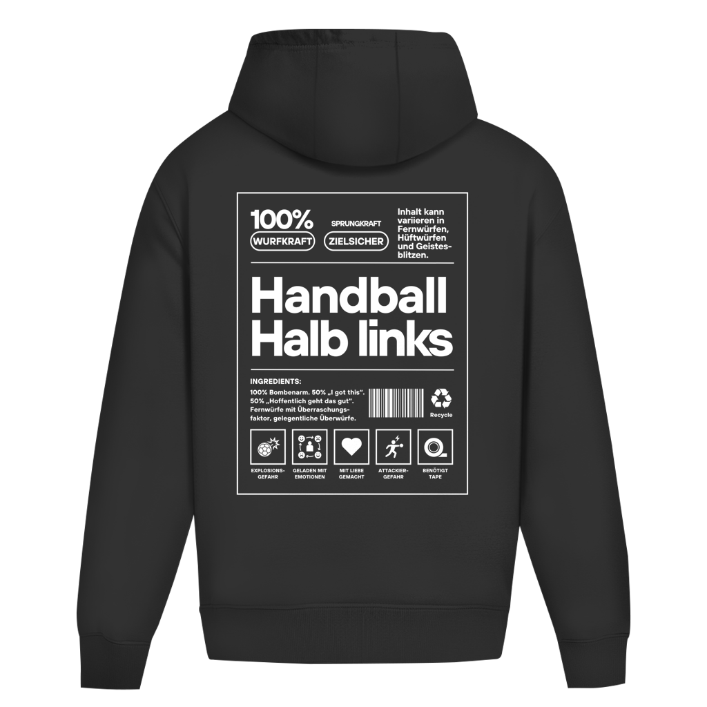 Handball Halblinks Oversized Hoodie in Black – Rückseite