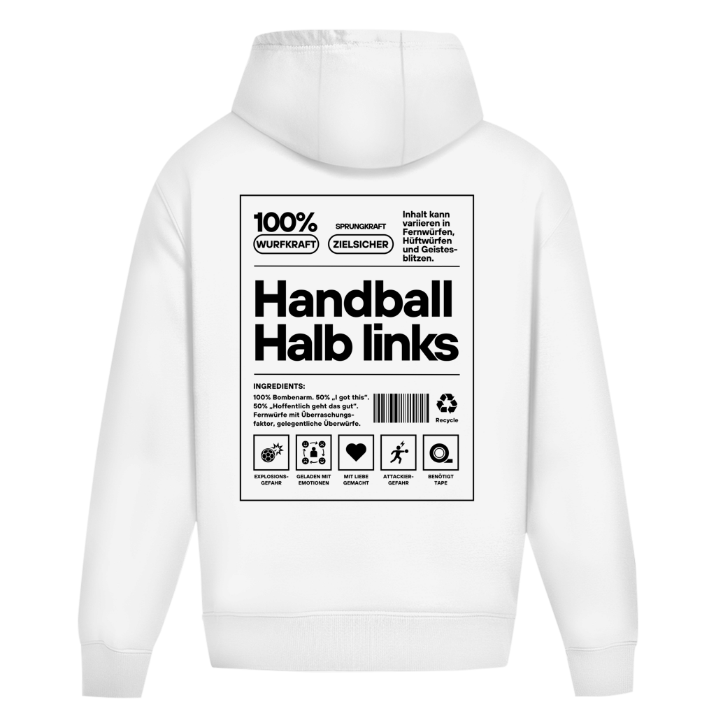 Handball Halblinks Oversized Hoodie in White – Rückseite