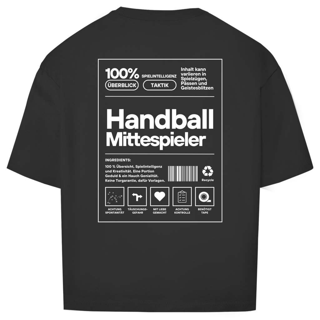Handball Mittespieler Oversized Shirt in Schwarz – Rückseite
