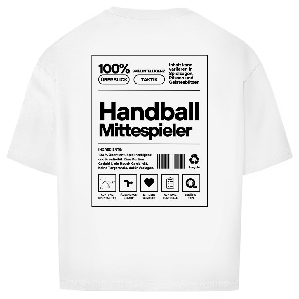 Handball Mittespieler Oversized Shirt in Weiß – Rückseite