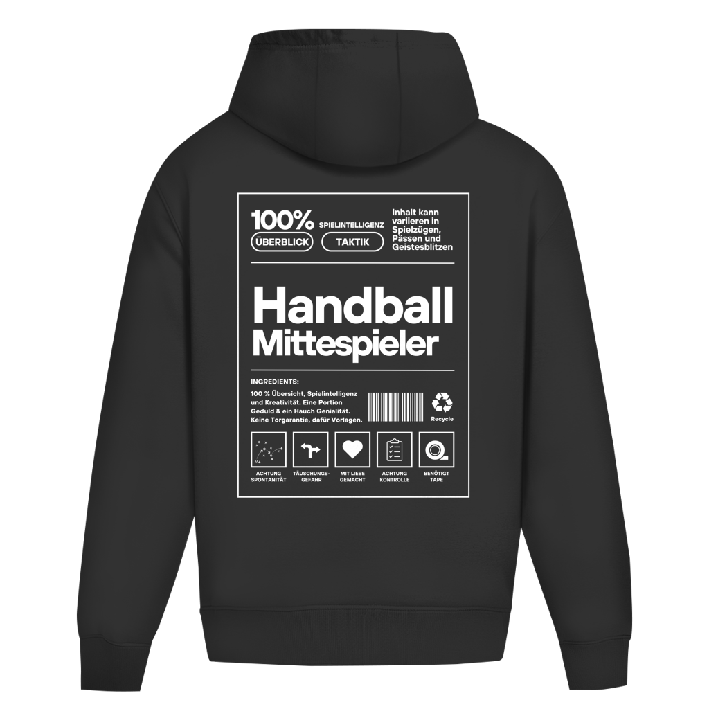 Handball Mittespieler Oversized Hoodie in Black – Rückseite