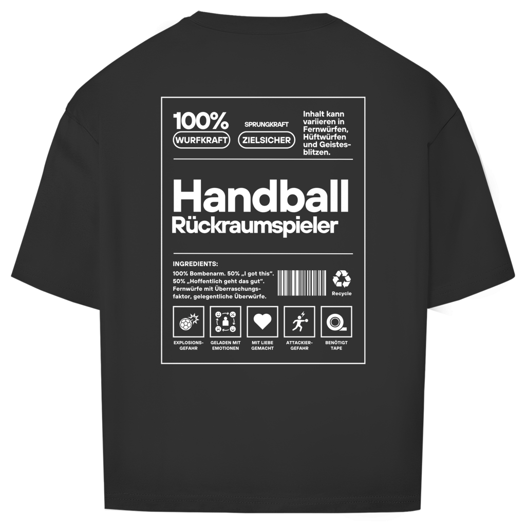 Handball Rückraumspieler Oversized Shirt in Schwarz – Rückseite