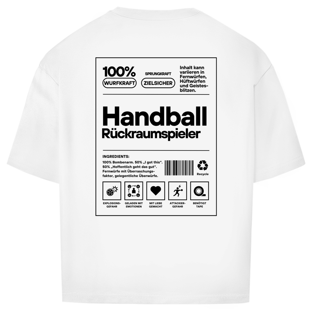 Handball Rückraumspieler Oversized Shirt in Weiß – Rückseite