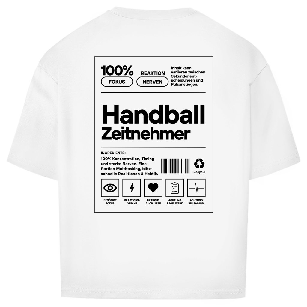 Handball Zeitnehmer Oversized Shirt in Weiß – Rückseite