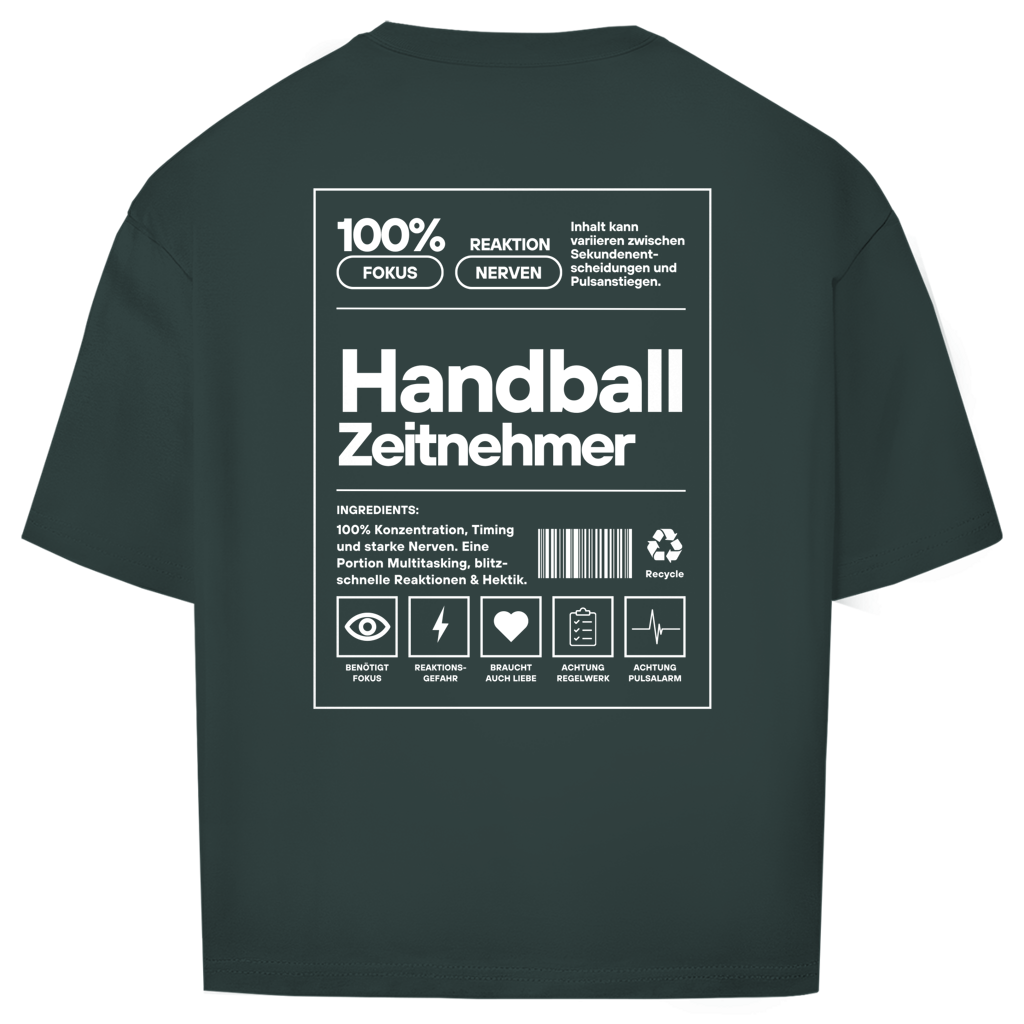 Handball Zeitnehmer Oversized Shirt in Dunkelgrün – Rückseite
