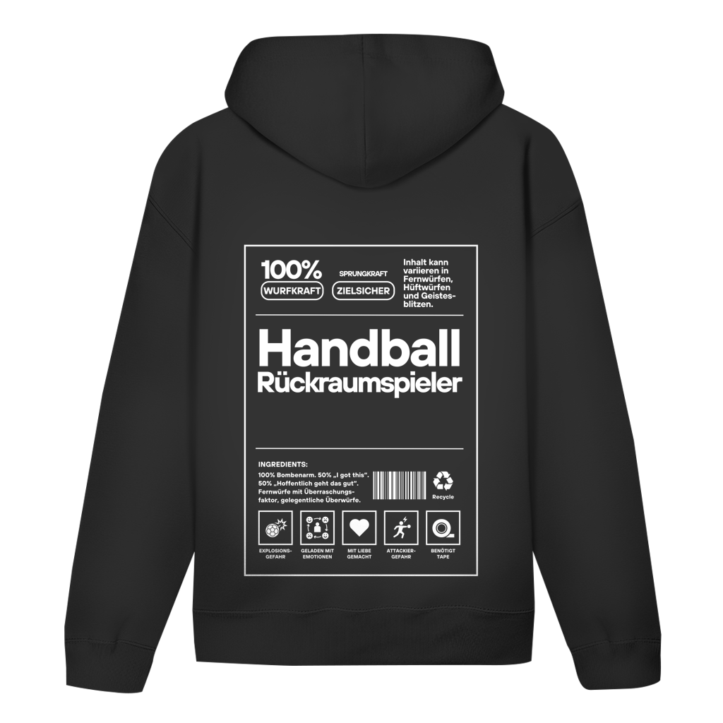 Handball Rückraumspieler Hoodie personalisiert in Schwarz