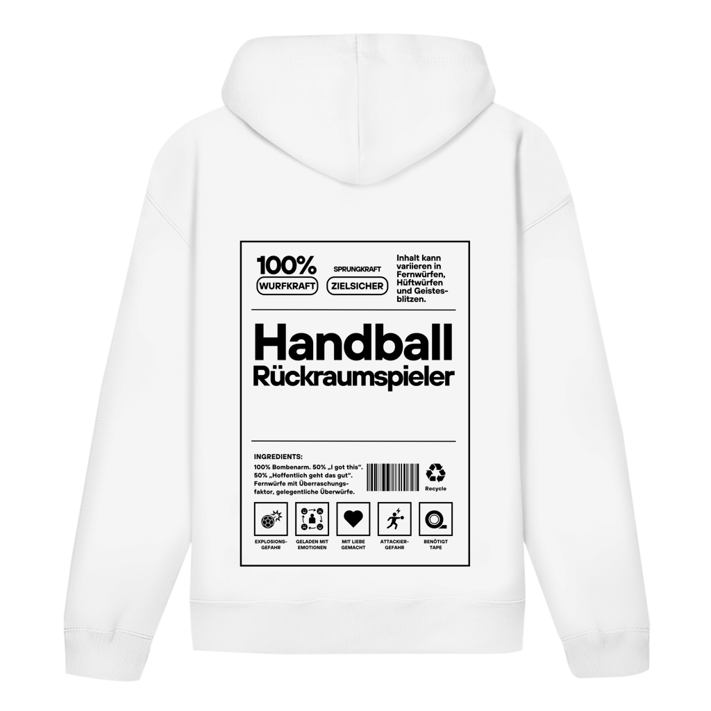 Handball Rückraumspieler Hoodie personalisiert in Weiß