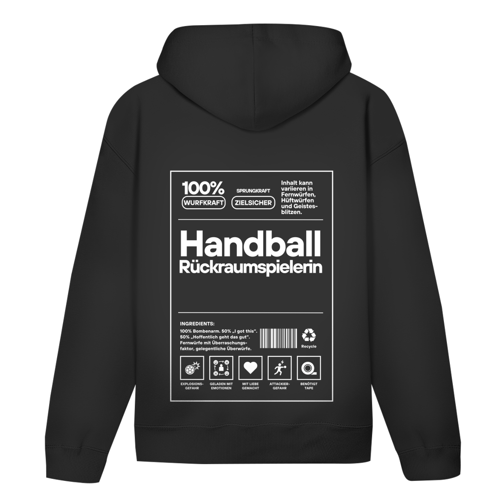 Handball Rückraumspielerin Hoodie personalisiert in Schwarz