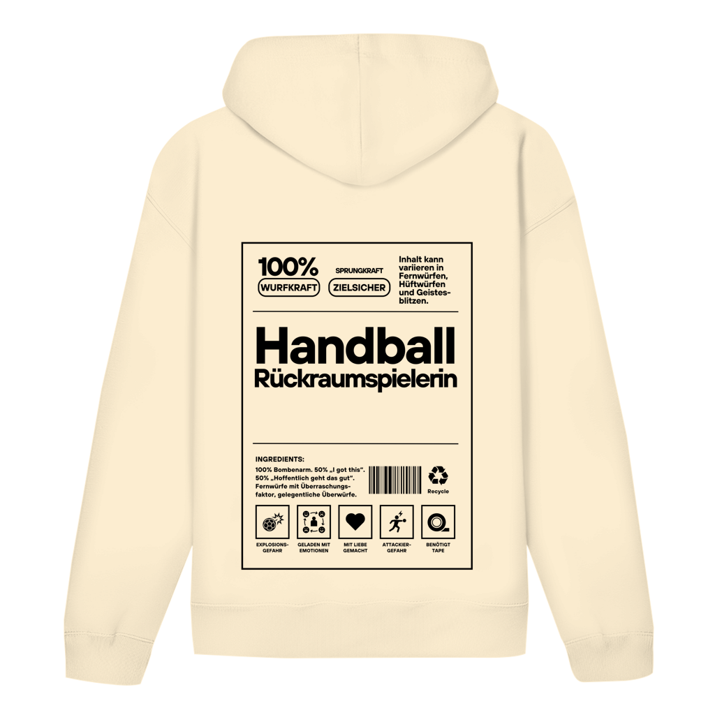Handball Rückraumspielerin Hoodie personalisiert in Natural Raw