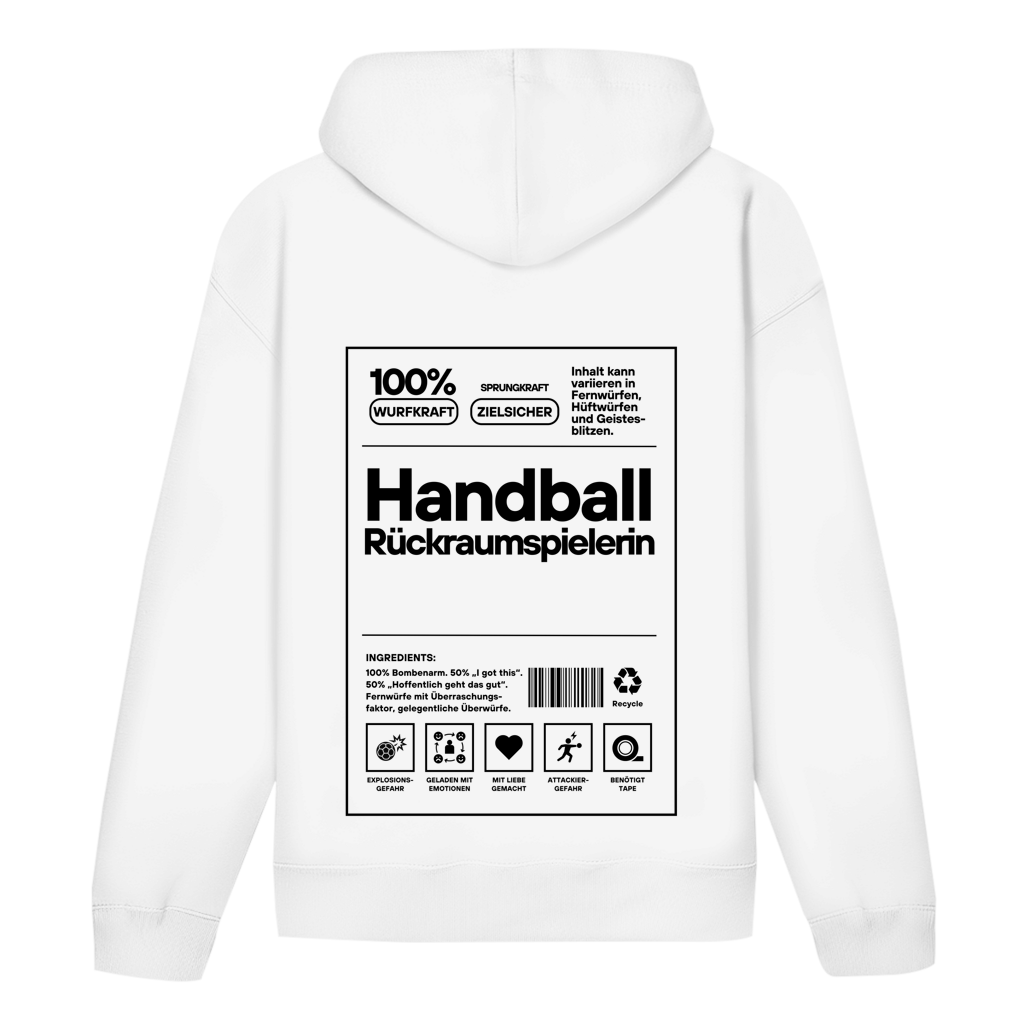 Handball Rückraumspielerin Hoodie personalisiert in Weiß