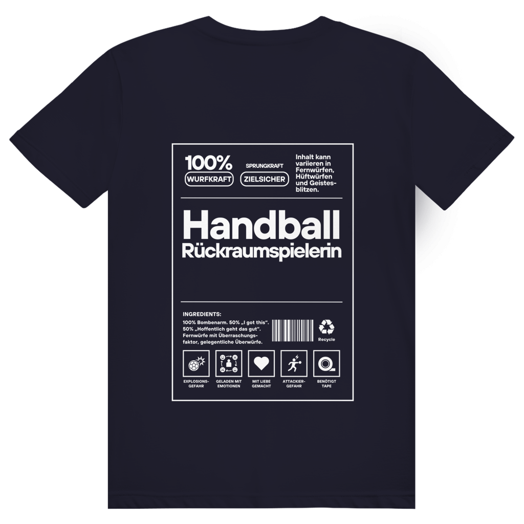 Handball Rückraumspielerin T-Shirt personalisiert in Navy