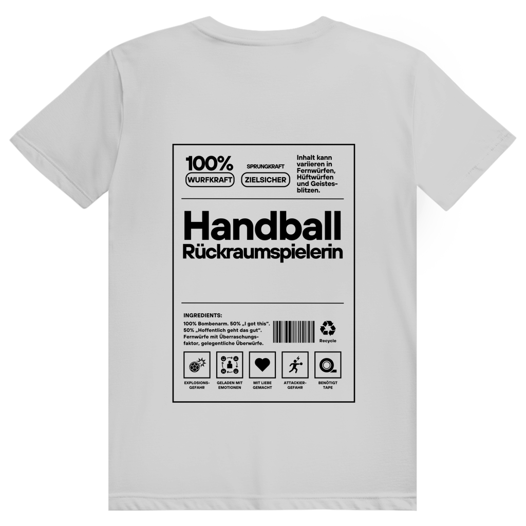 Handball Rückraumspielerin T-Shirt personalisiert in Grau