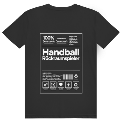 Handball Rückraumspieler T-Shirt personalisiert in Schwarz