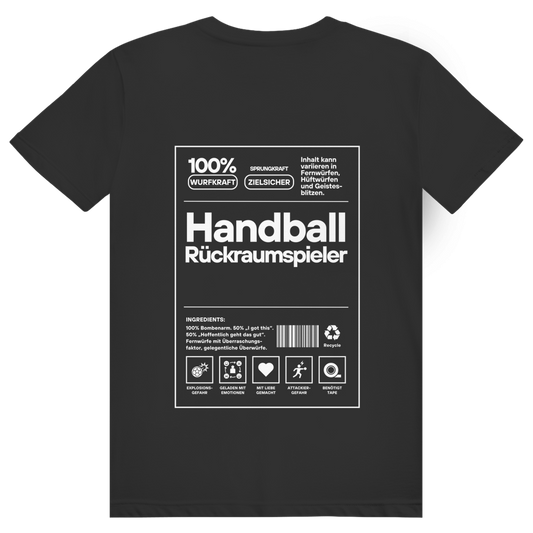 Handball Rückraumspieler T-Shirt personalisiert in Schwarz