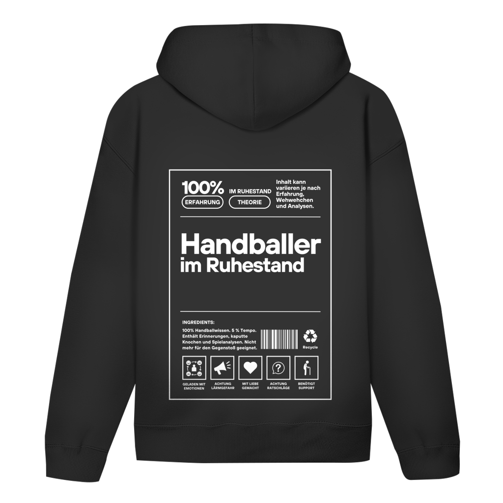 Handballer im Ruhestand Hoodie personalisiert in Schwarz