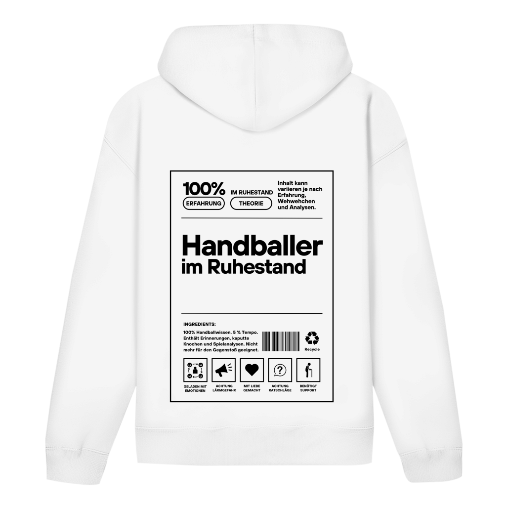 Handballer im Ruhestand Hoodie personalisiert in Weiß