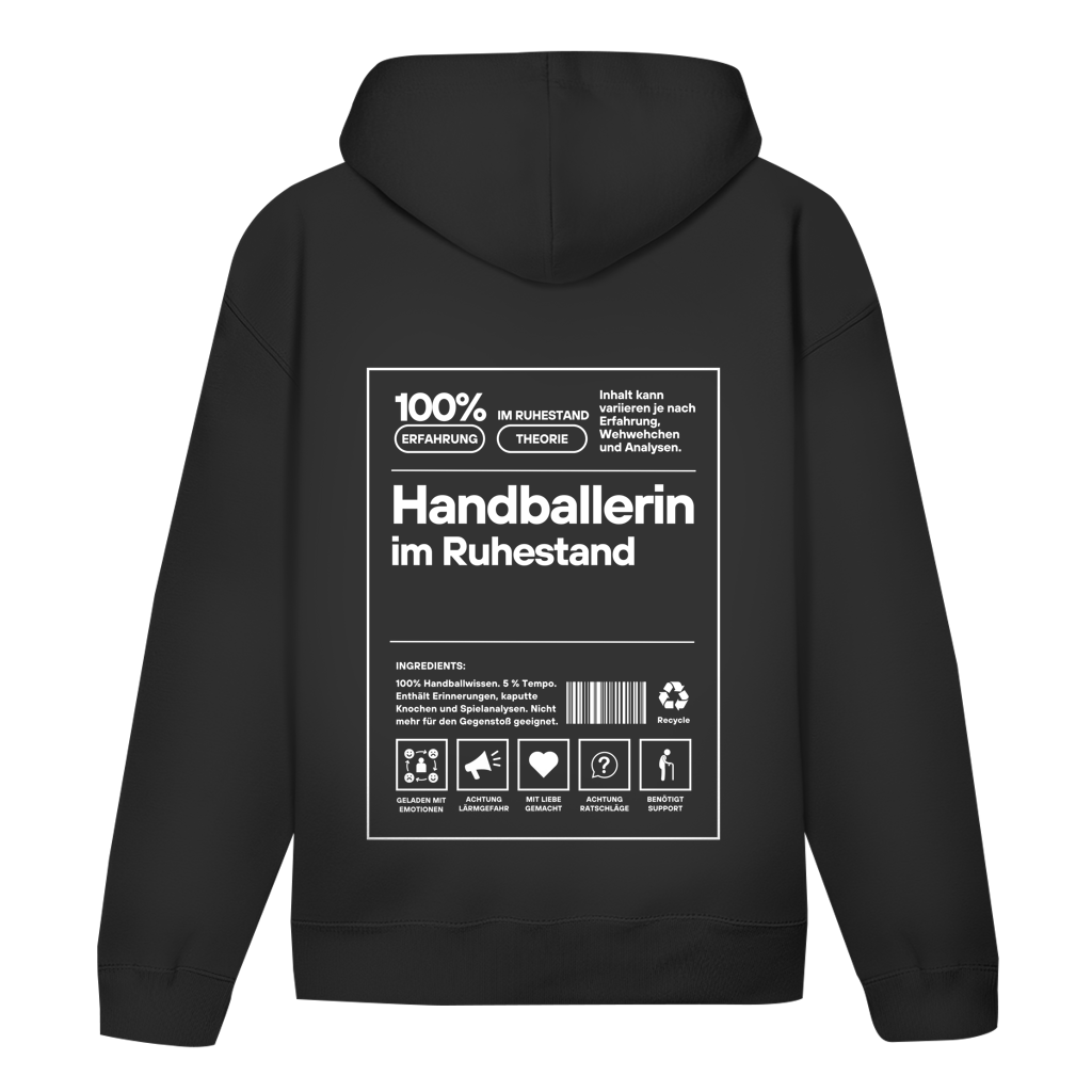 Handballerin im Ruhestand Hoodie personalisiert in Schwarz