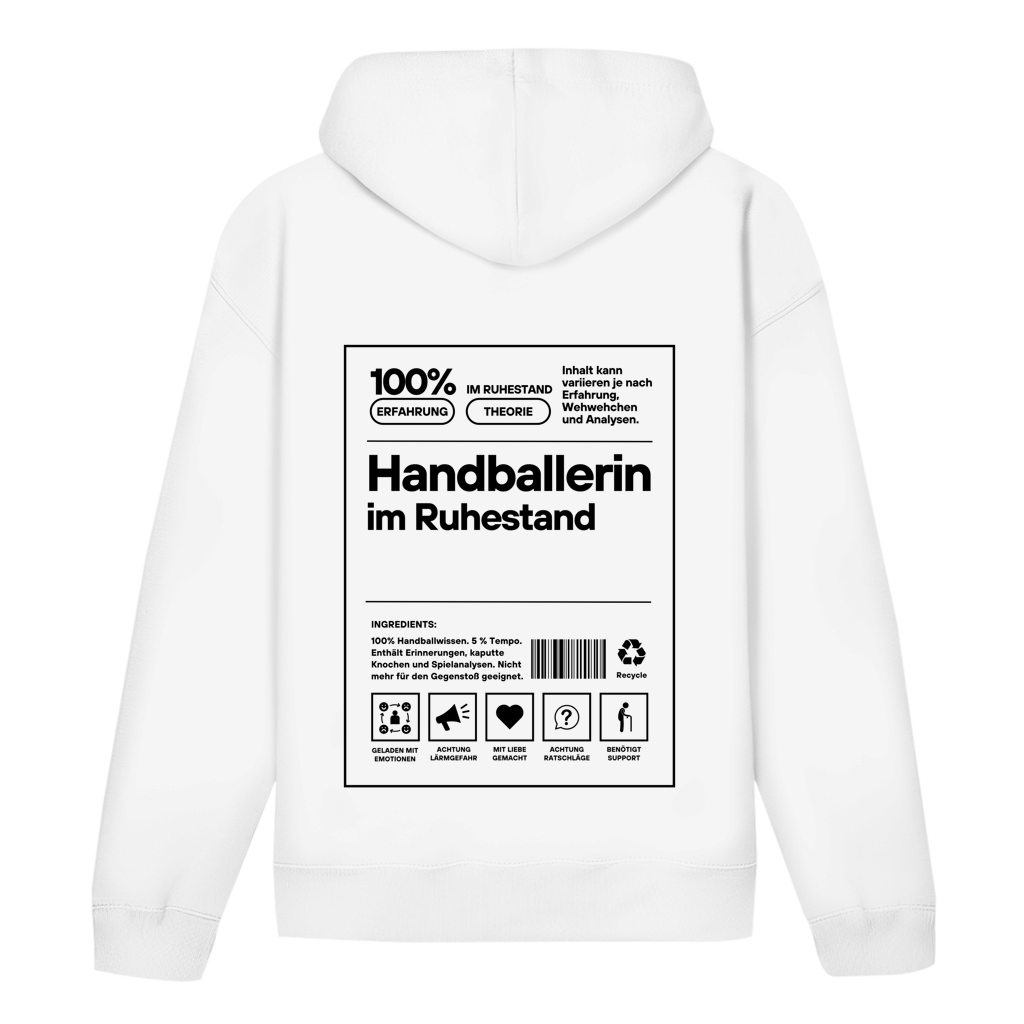 Handballerin im Ruhestand Hoodie personalisiert in Weiß