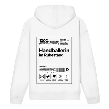 Handballerin im Ruhestand Hoodie personalisiert in Weiß