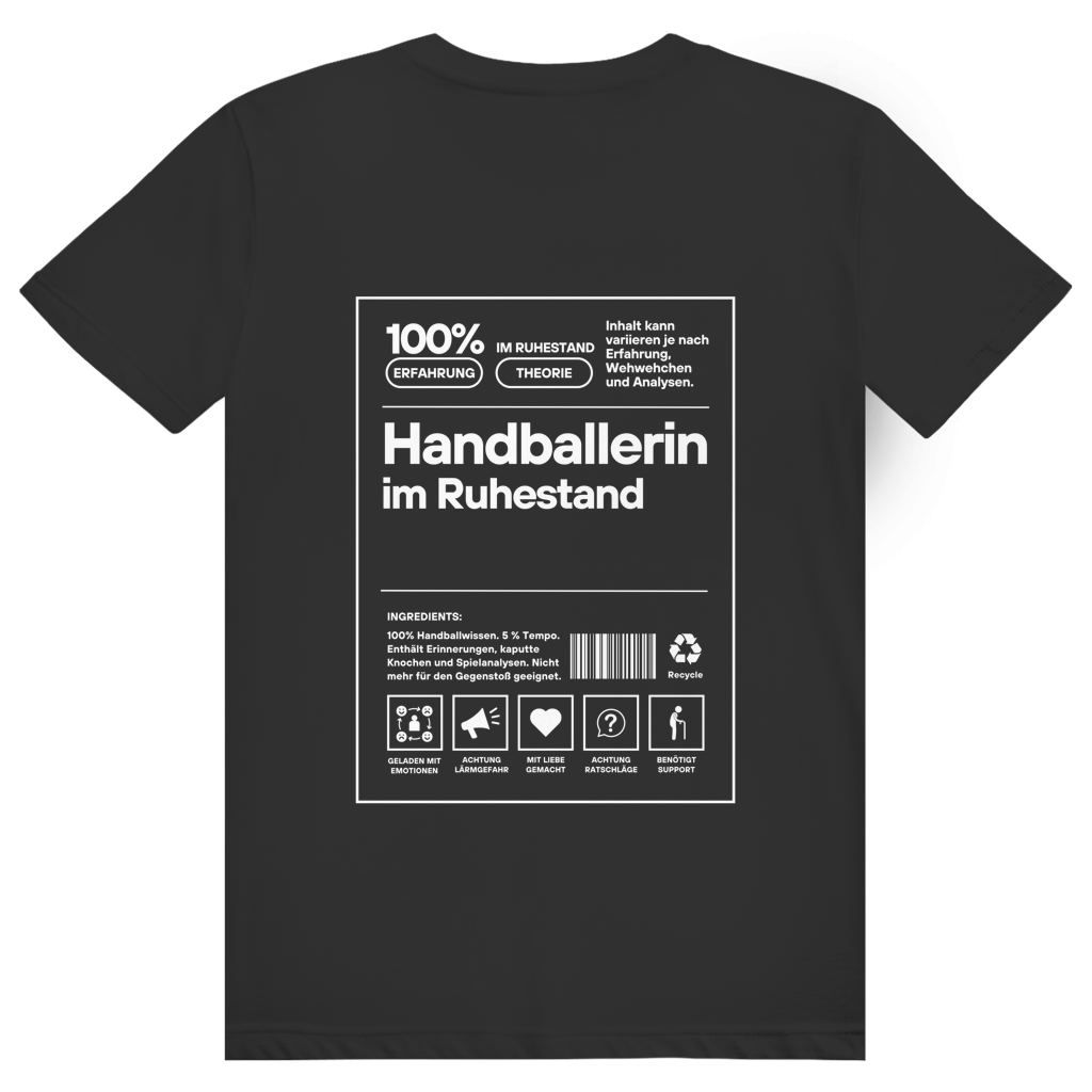 Handballerin im Ruhestand T-Shirt personalisiert in Schwarz