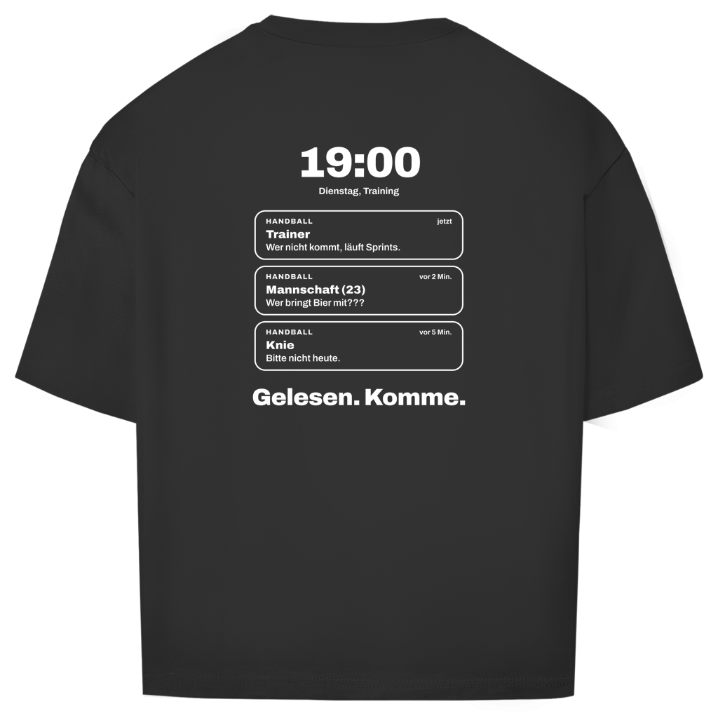 Handball Push-Nachricht – Oversized Shirt in Schwarz – Rücken