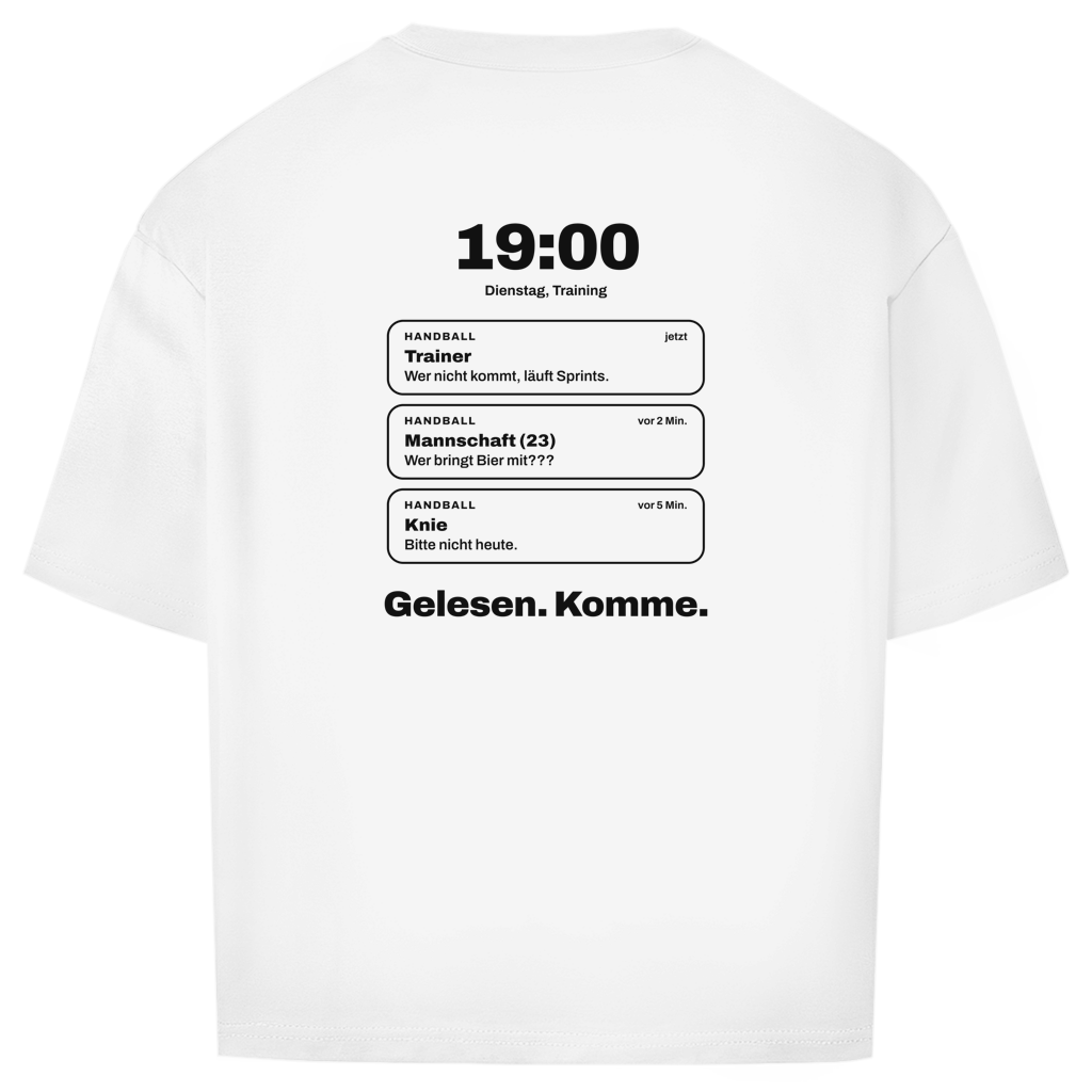 Handball Push-Nachricht – Oversized Shirt in Weiß – Rücken