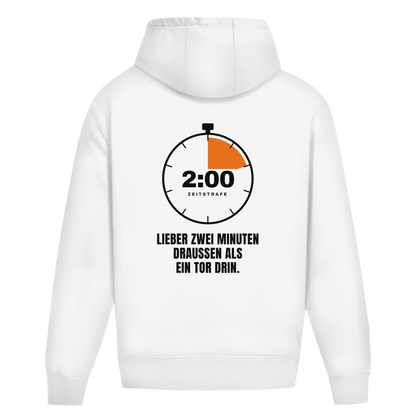 Handball Zeitstrafe – Stoppuhr – Oversized Hoodie in Weiß – Rücken