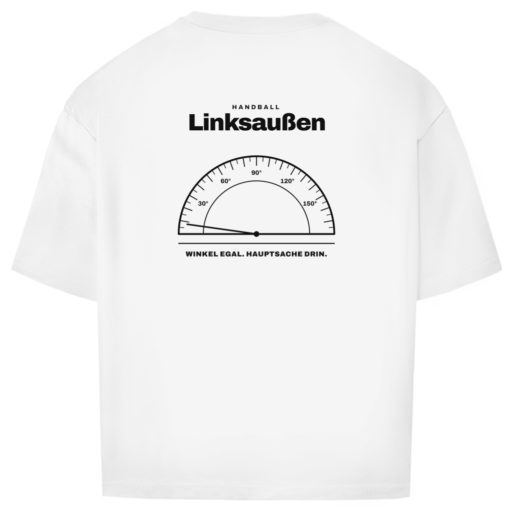 Handball Linksaußen – Winkelmesser – Oversized Shirt in Weiß – Rücken