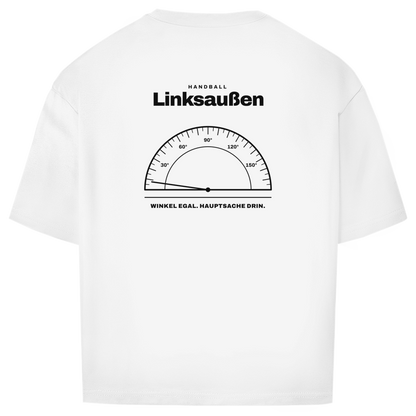 Handball Linksaußen – Winkelmesser – Oversized Shirt in Weiß – Rücken
