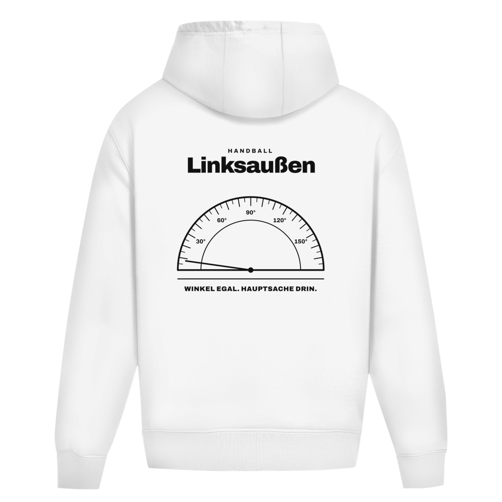 Handball Linksaußen – Winkelmesser – Oversized Hoodie in Weiß – Rücken