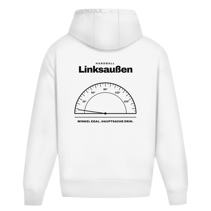 Handball Linksaußen – Winkelmesser – Oversized Hoodie in Weiß – Rücken