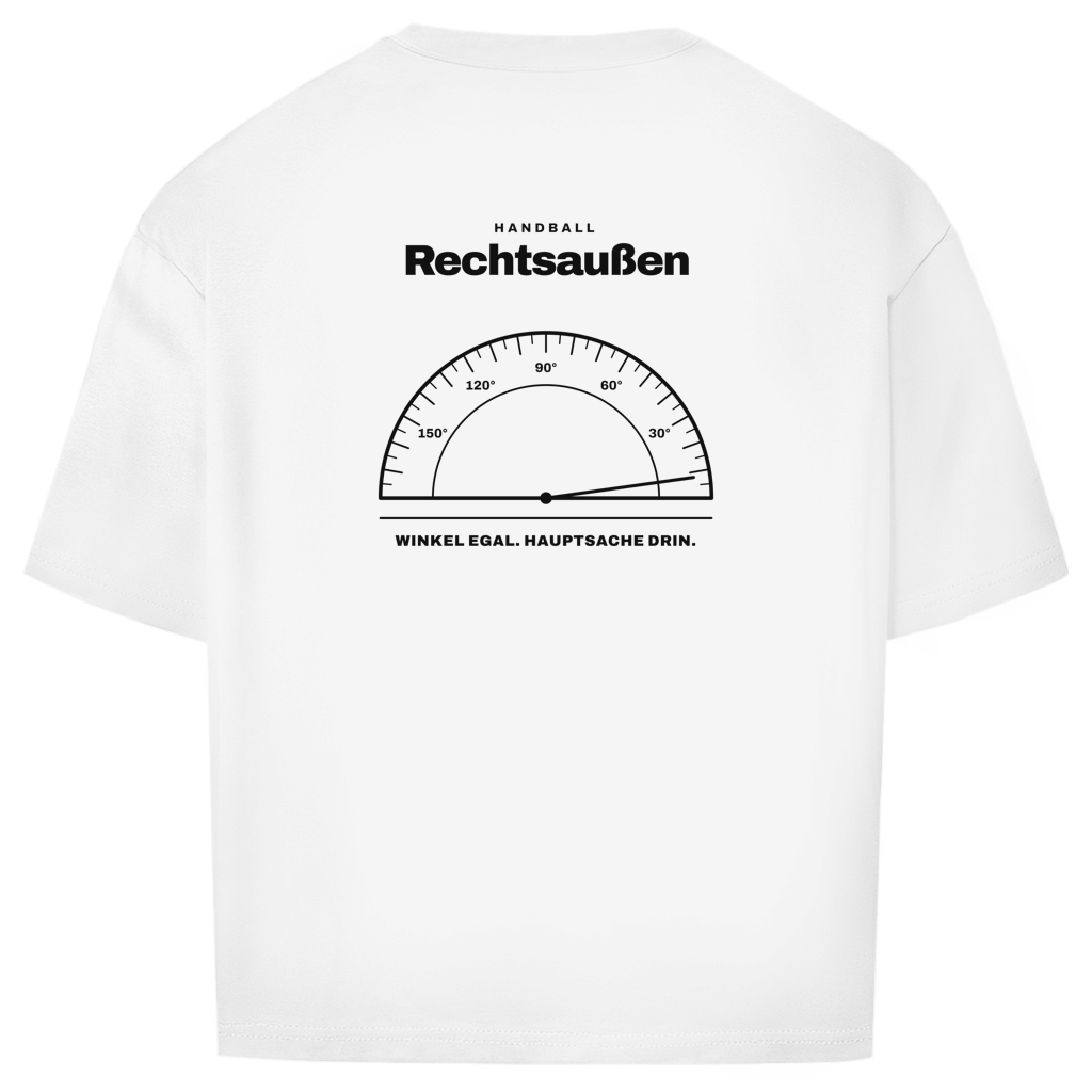 Handball Rechtsaußen – Winkelmesser – Oversized Shirt in Weiß – Rücken