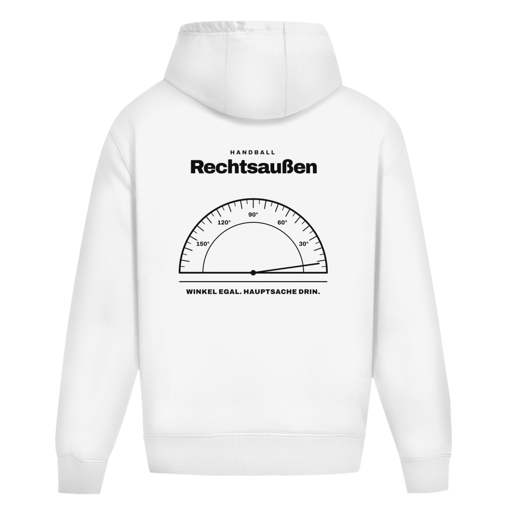 Handball Rechtsaußen – Winkelmesser – Oversized Hoodie in Weiß – Rücken