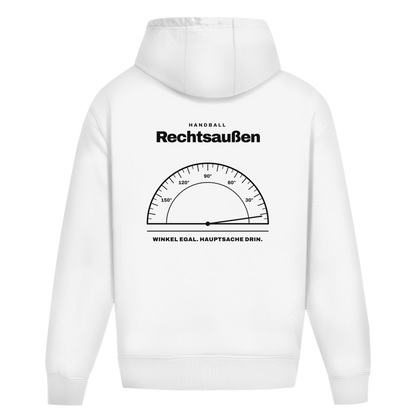 Handball Rechtsaußen – Winkelmesser – Oversized Hoodie in Weiß – Rücken