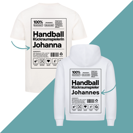 Hoodie/Shirt - Label Rückraumspieler/in - Personalisiert