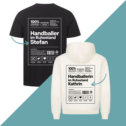 Hoodie/Shirt - Label Handballer/in im Ruhestand - Personalisiert