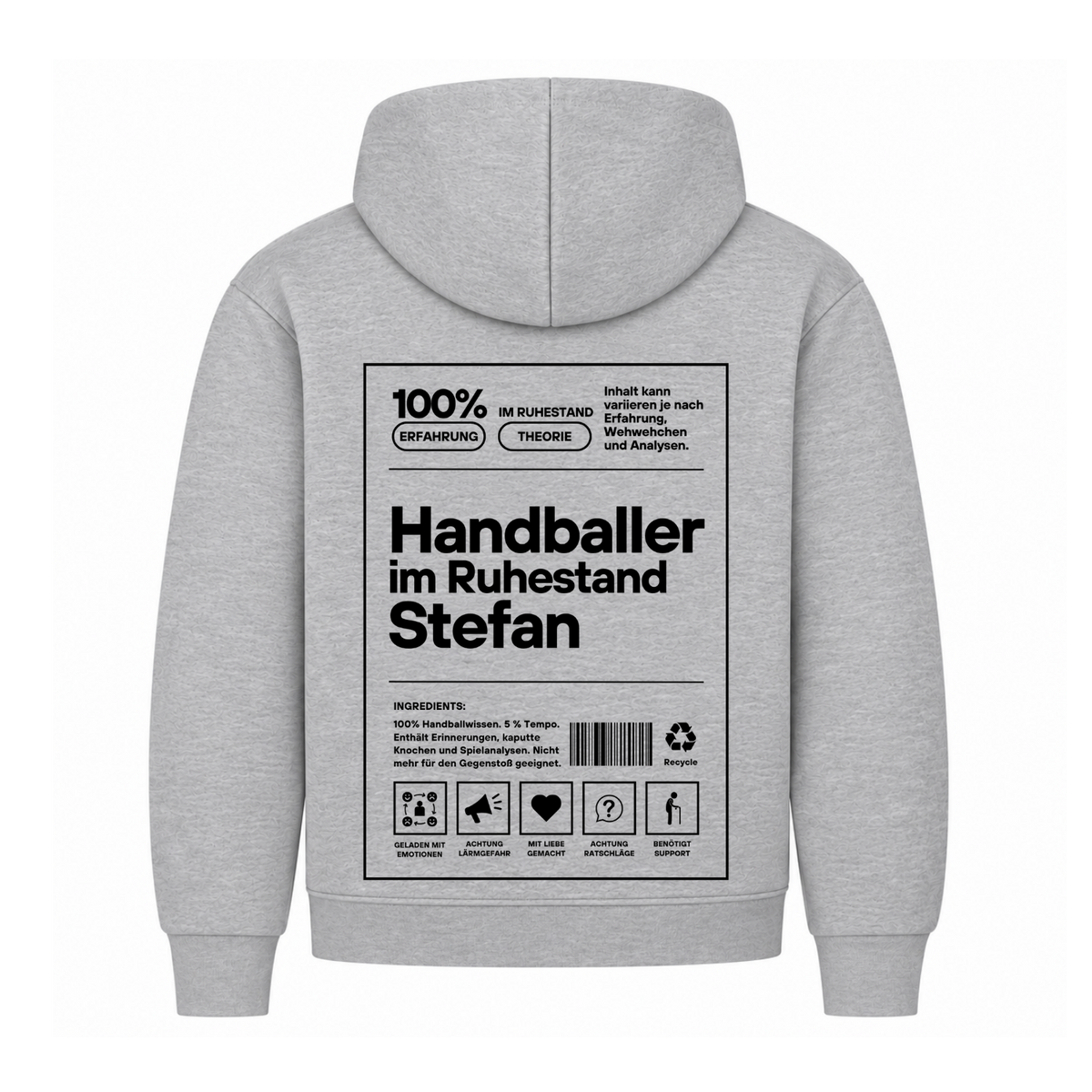 Handballer im Ruhestand Hoodie personalisiert in Grau
