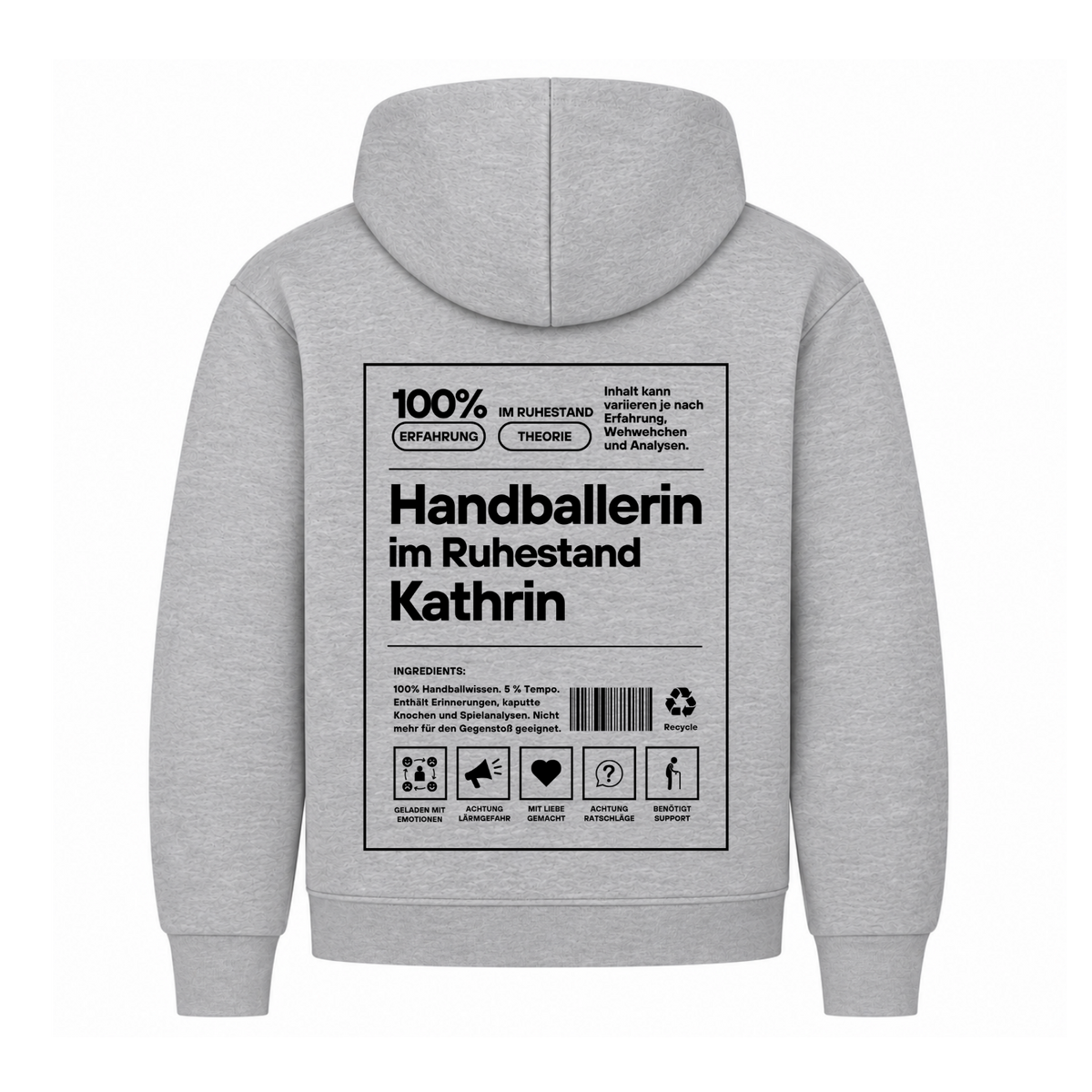 Handballerin im Ruhestand Hoodie personalisiert in Grau