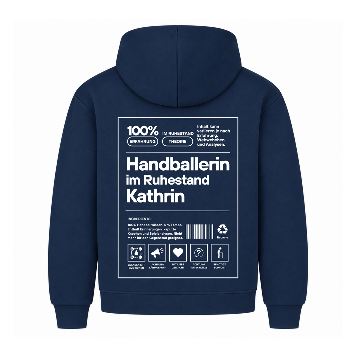 Handballerin im Ruhestand Hoodie personalisiert in Navy