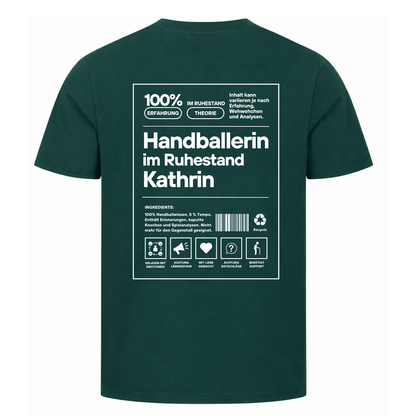 Handballerin im Ruhestand T-Shirt personalisiert in Dunkelgrün