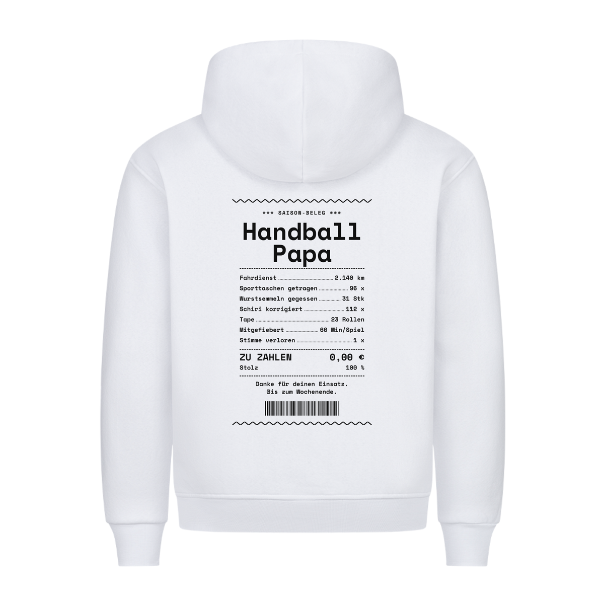 Handball Papa – Kassenbon – Hoodie in Weiß