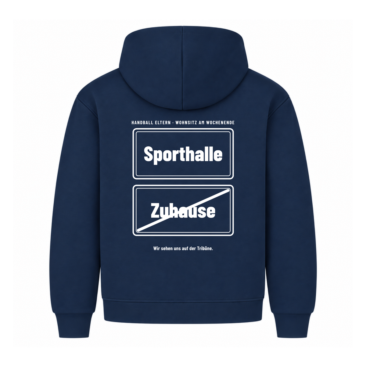 Handball Eltern – Ortsschild Sporthalle – Hoodie in Navy