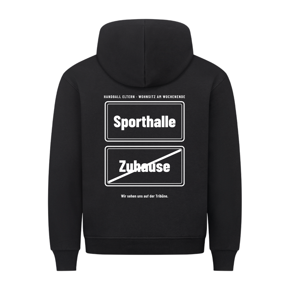 Handball Eltern – Ortsschild Sporthalle – Hoodie in Schwarz