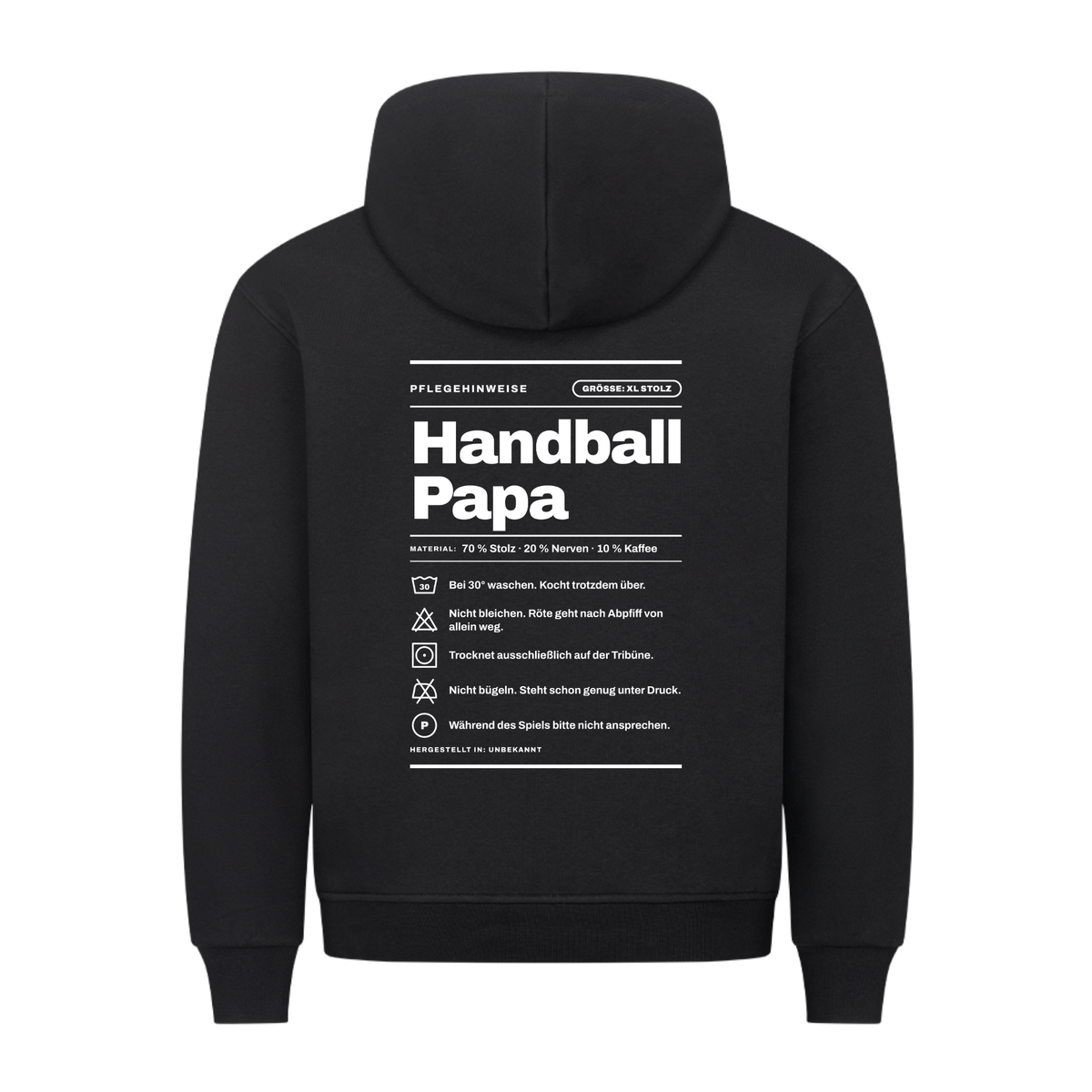 Handball Papa – Pflegeetikett – Hoodie in Schwarz